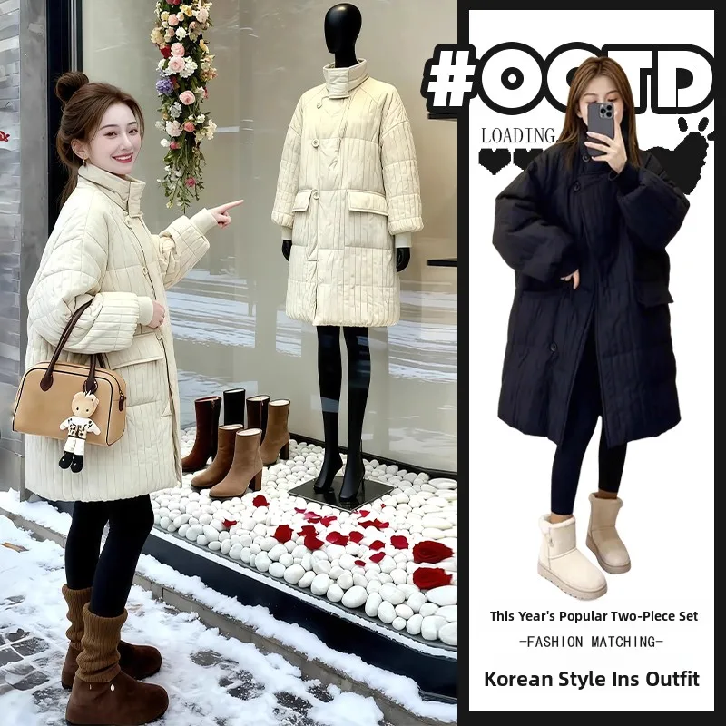 

Elegant Pure Color Cotton Jacket Women's Winter New Style American Loose Personality Medium Length Cotton Clothes