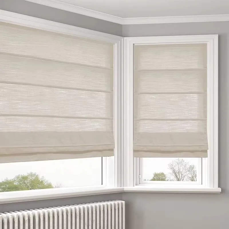 Light Control Linen Fabric Roman Shade for Hotel Windows Smart Roman Blinds