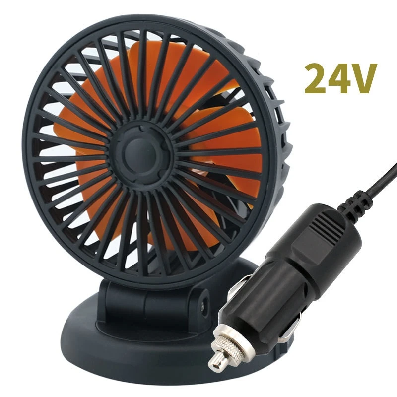 24V Car Cooling Fan 3 Speeds Rotatable Multi-Angle Cigarette Lighter Powered Dashboard Windshield Fans ABS Plastic Double Head