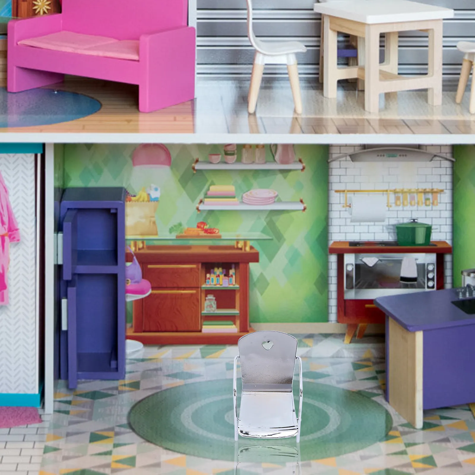 

1Pcs Mini House Chair Iron Construction Comfortable Stable Design for Dollhouse Scene Layout Mini Furniture Decoration Miniature