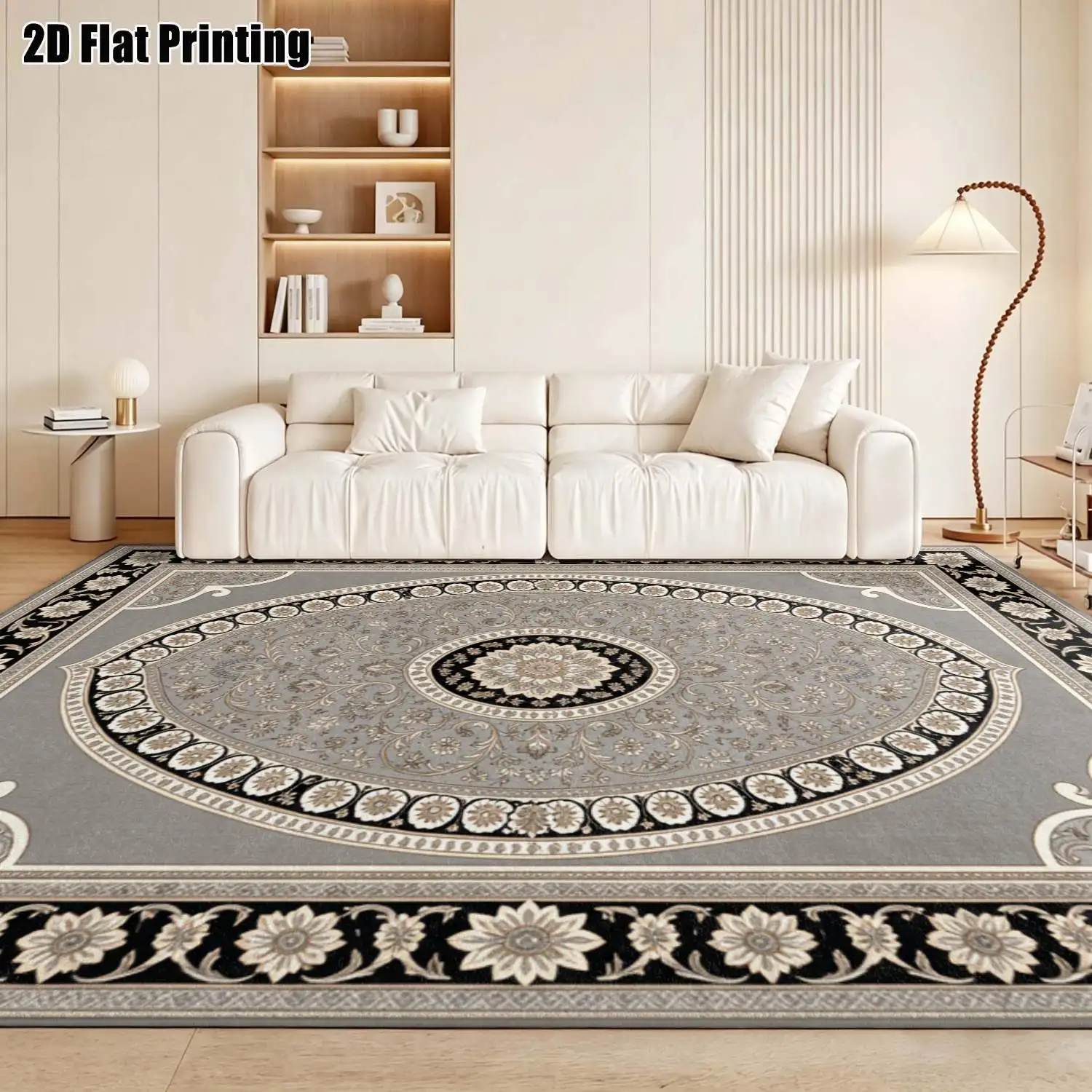 1Pc 2D Printed Grey-Brown Retro Scroll Flower Carpet, Perfect Home Decor, Machine Washable, Multi-Size & Multi-Scene Use