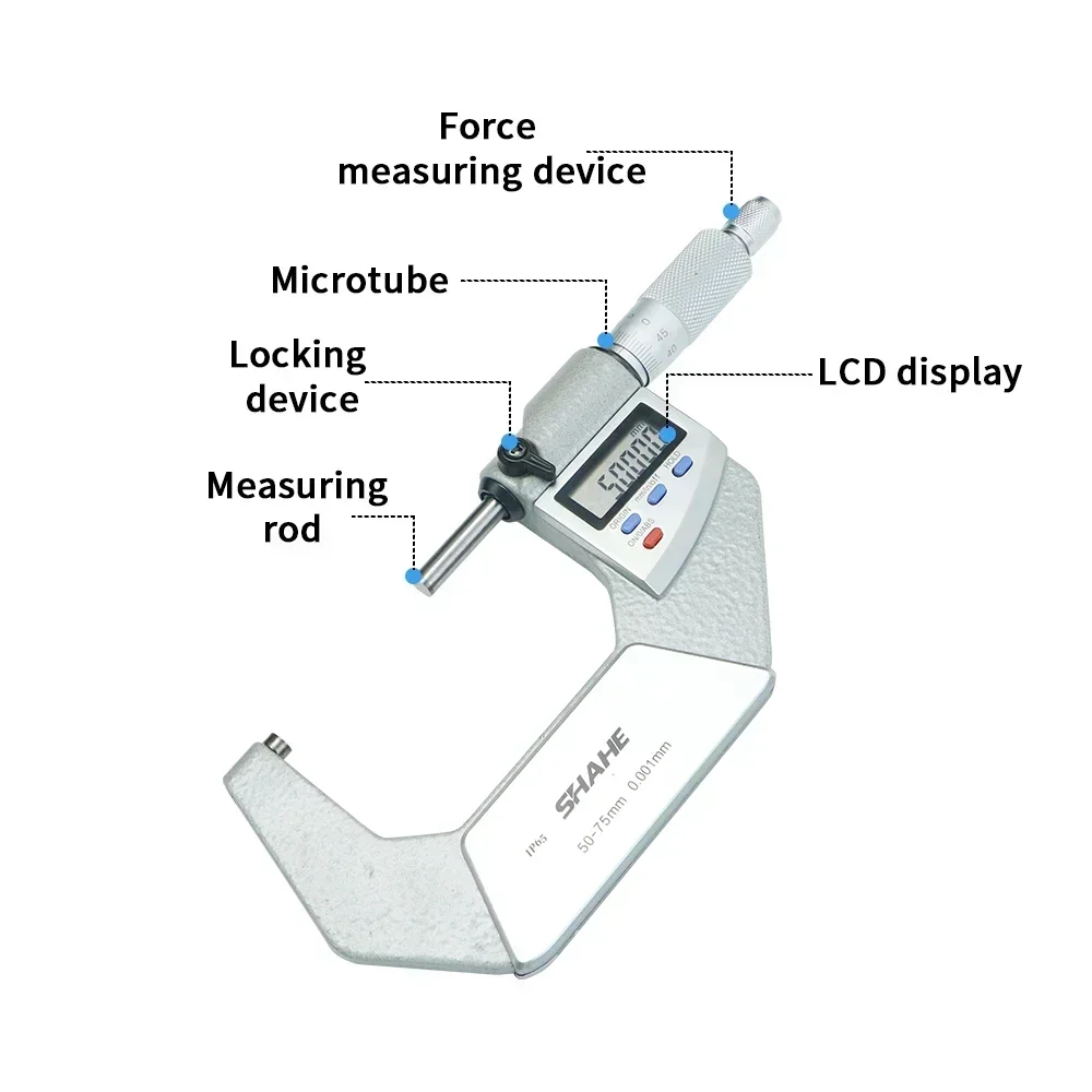 Shahe 0.001 mm Micrometer Digital 50-75 mm IP 65 Micrometer Digital 50-75 mm
