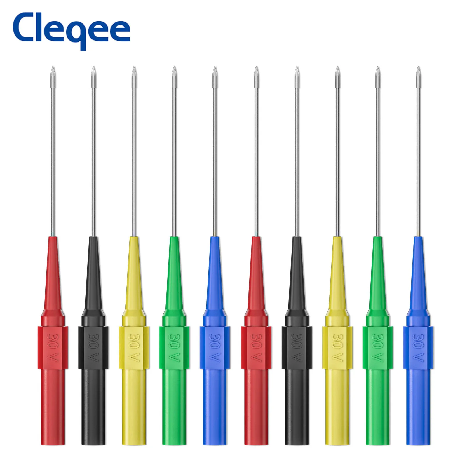 Cleqee P30009l 10 Peças mm Pinos de Sonda de Teste Mul-medidor Agulha de Sonda Traseira de Punção Inoxidável com Ferramenta de Inspeção de Soquete de Banana de mm