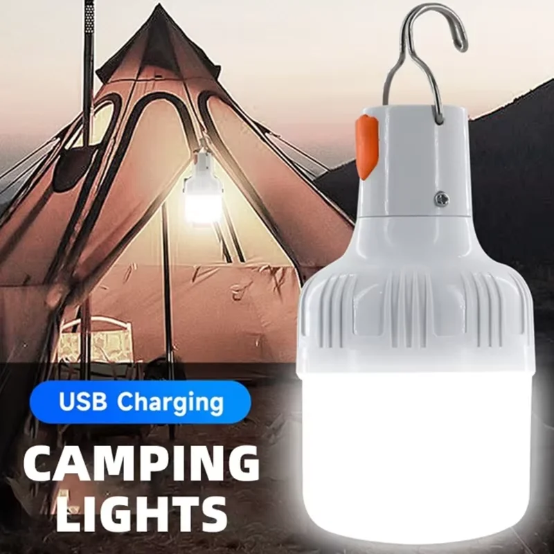 Lâmpada LED Recarregável por USB com Gancho, Luz de Emergência Portátil para Camping, Pesca, Caminhadas e Segurança