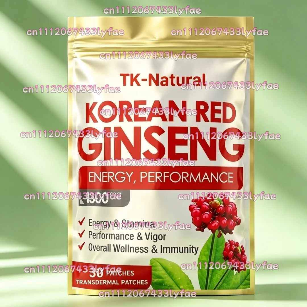 30 Patches Korean Red Ginseng Transdermal Patches for Energy, Mental Focus, Immune Support