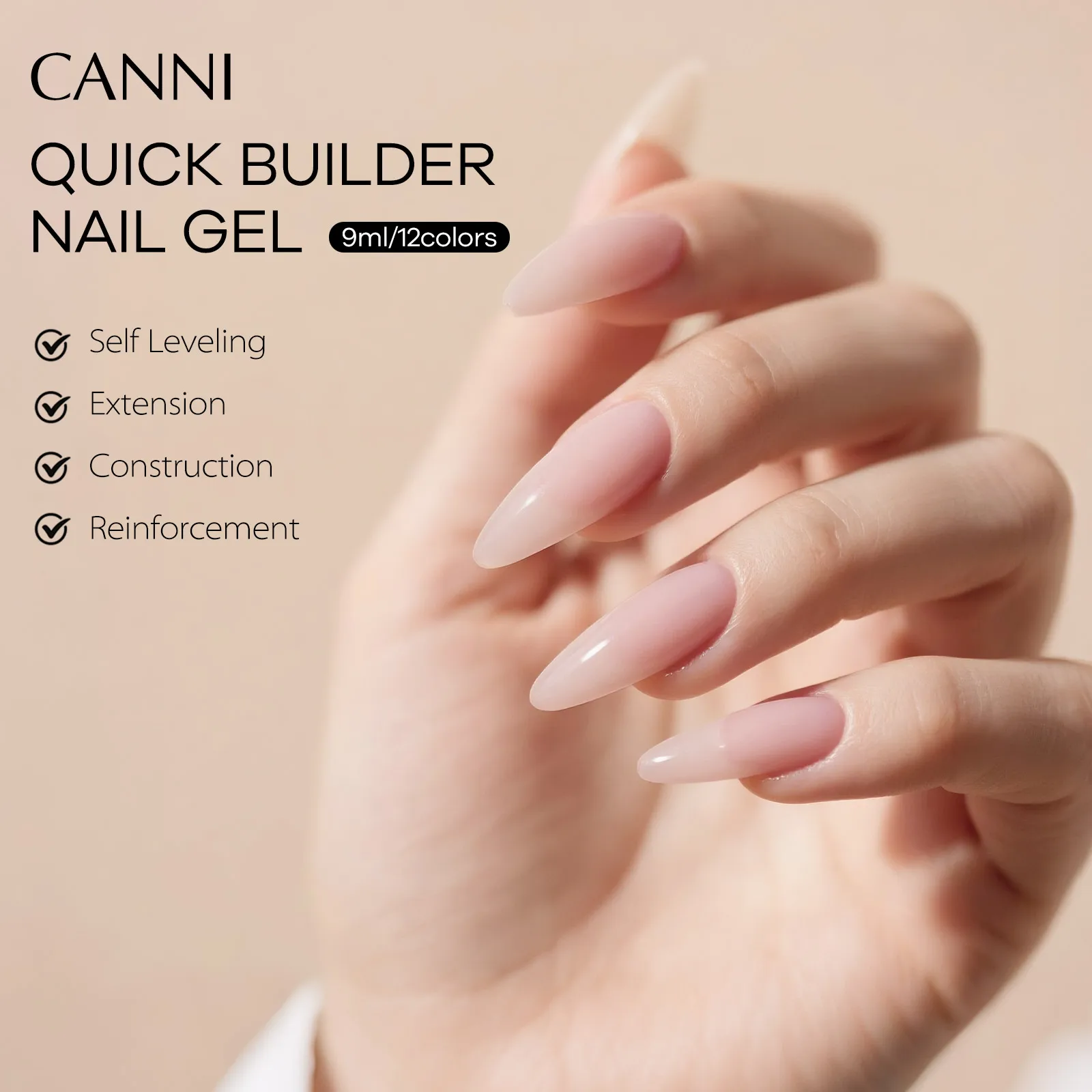 CANNI 9ml Gel Polish Schnellhärtendes Gel Natürlicher Nude Builder In A Bottle Nagelstärkendes Soak-Off UV LED Langanhaltendes Gel – Detail 6