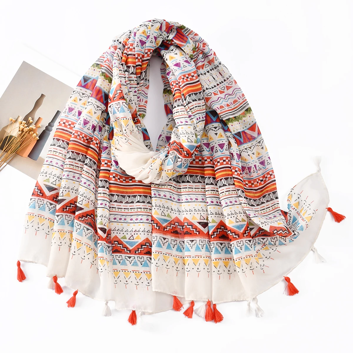 

New Print Viscose Scarf Hijab Woman Muslim Hijabs Tassels Shawl Soft Lady Headwraps Islam Turban Ramadan Headscarf Scarves