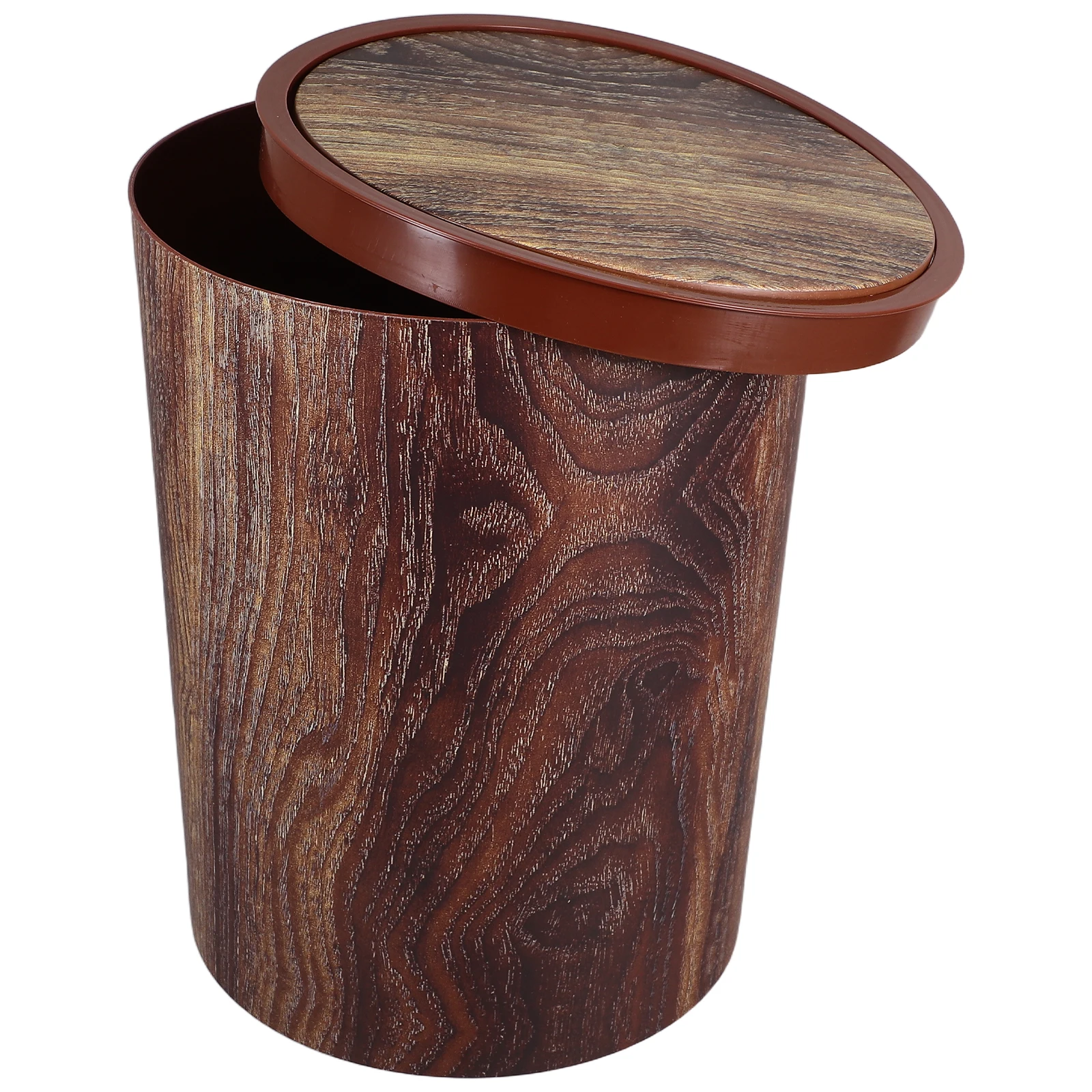 

Imitation Wood Grain Bathroom Garbage With Rotating Lid Compact Odor Control Farmhouse Kitchen Office Waste Bin Desktop Small