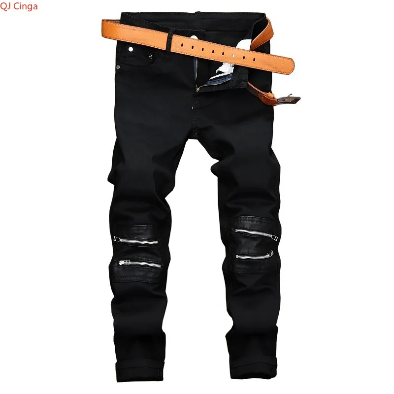 

2026 Spring Men's Black Jeans, Fashionable Casual Trousers, Zipper-Patch Shopping/Nightlife Denim Pants. Asian Sizes!
