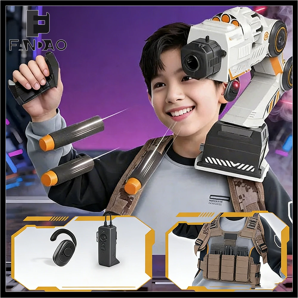 Smart Tracking Foam Blaster Gun Toy AI Somatosensory Control Role-Playing Robot Arm with Wearable Shoulder Mount for Kids Adult