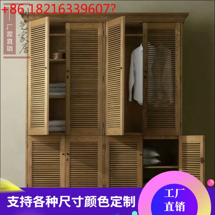 Armario Vintage francés, armario de doble puerta de madera de fresno, puerta veneciana, armario para toda la casa