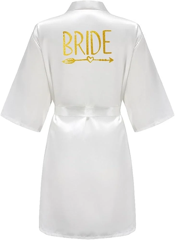 Bride Bridesmaid Wedding Robe Kimono Bathrobe Nightgown Casual Women Nightwear Sleepwear Gold