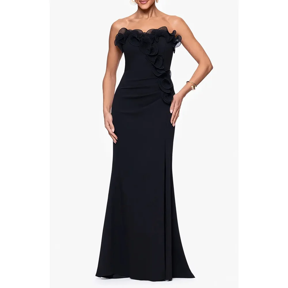 Elegant Evening Dresses Strapless Women's Formal Evening Gowns Pleated Prom Dress Luxury Party Gown Flower Mermaid Vestidos
