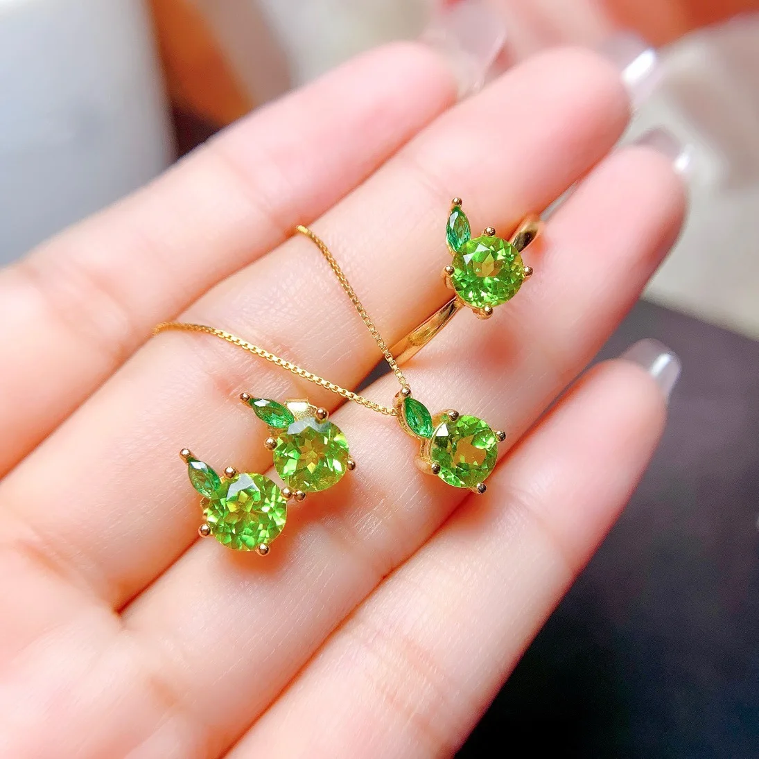 S925 sterling silver stud earrings and necklace set, fresh and complete set, rings, stud earrings, colorful necklace set
