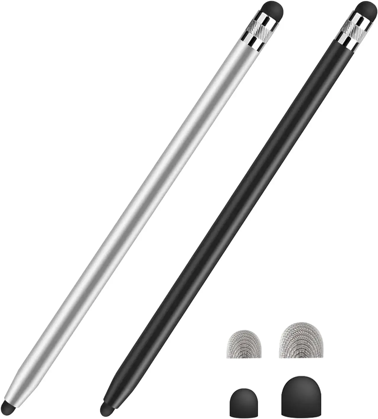 

2-Pack High Sensitivity Stylus Pens for iPad, iPhone, Samsung Tablets & All Touch Screens with 4 Rubber Tips in 2 Colors