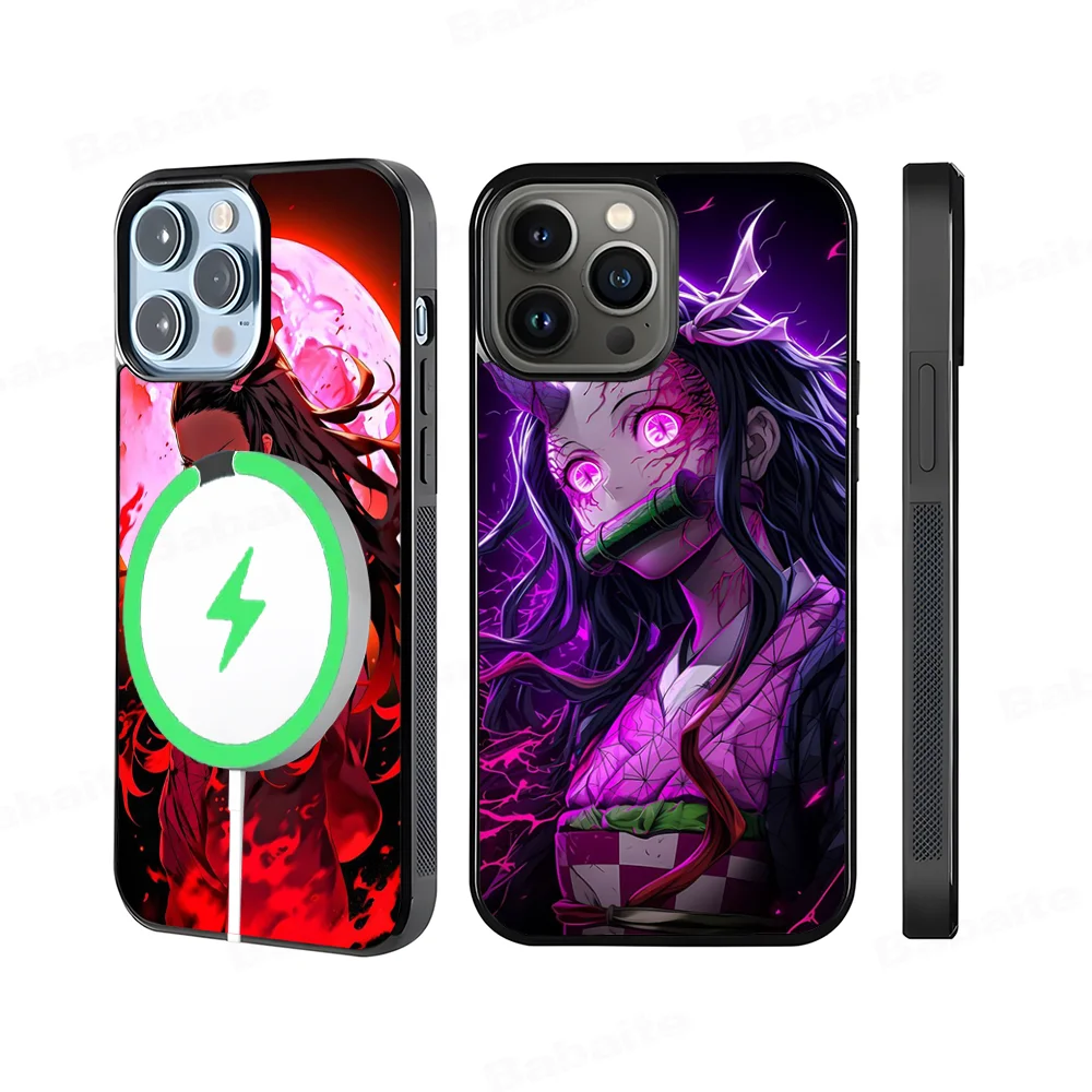 Coque de téléphone magnétique Manga N-Nezuko K-Kamado, coque de charge sans fil Magsafe, iPhone 16, 14, 13, 12, 11, 15 Pro Max Plus