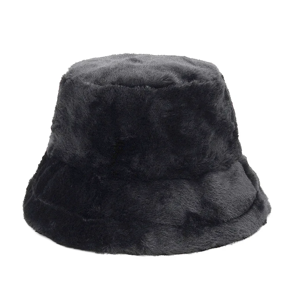 Faux fur Winter Bucket Hat For Women High Quality Solid Warm Female Cap Outdoor Sunscreen Sun Fisherman Hat Panama Lady Cap