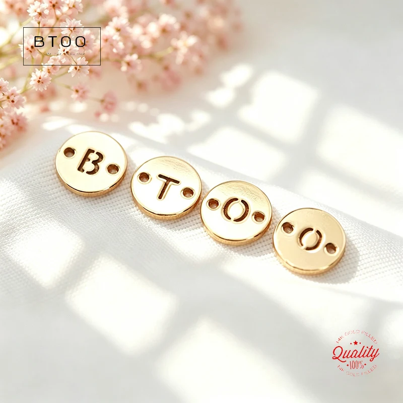 6MM Double Hole round Letter Charm 14K Gold Filled Jewelry Making DIY Accessory for Necklace