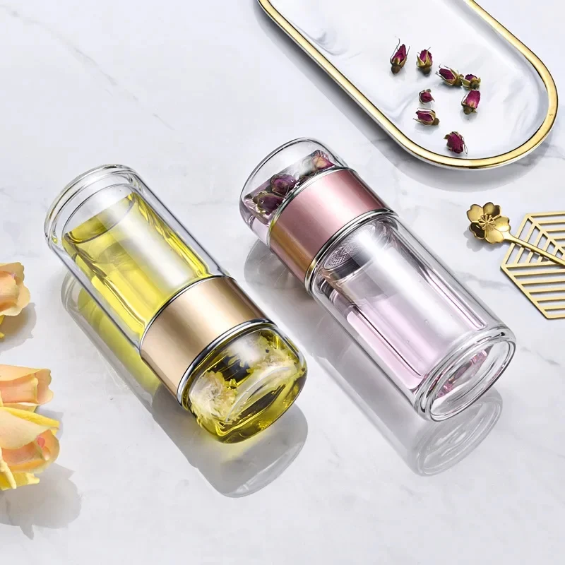 

D9 Borosilicate Glass Double Layer Tea Water Cup Double Layer Tea Water Bottle with Filter Infuser Coffee Tumbler Drinkware Gift