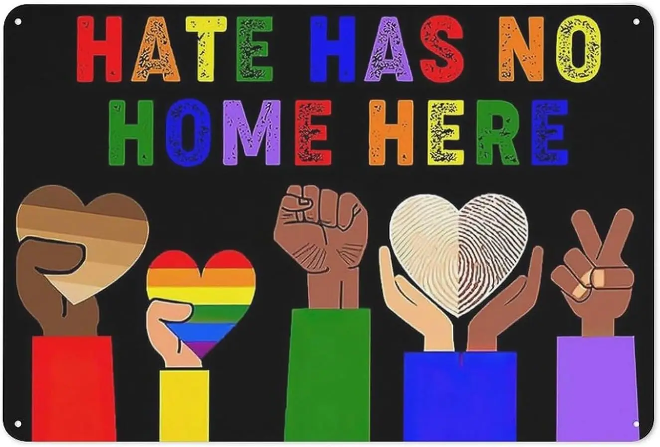 1p,Metal Tin Sign Hate Has No Home Here Wall Art Art,Lgbt Rainbow Art Poster,Inspirational Wall Decor Artwork Wall Art For Livin