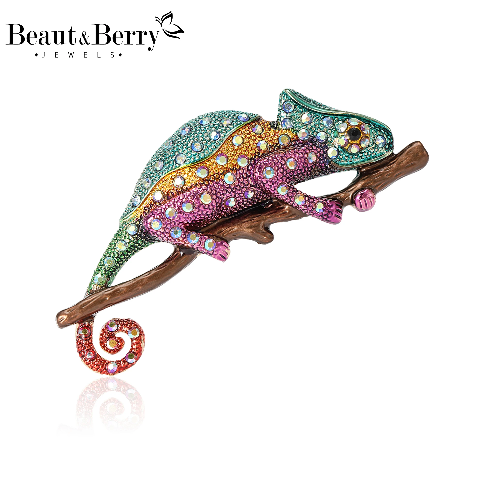 Beaut&Berry Retro Personalized Chameleon Lizard Gecko Brooches High-end Animal Pins Office Party Casual Accessories Gifts