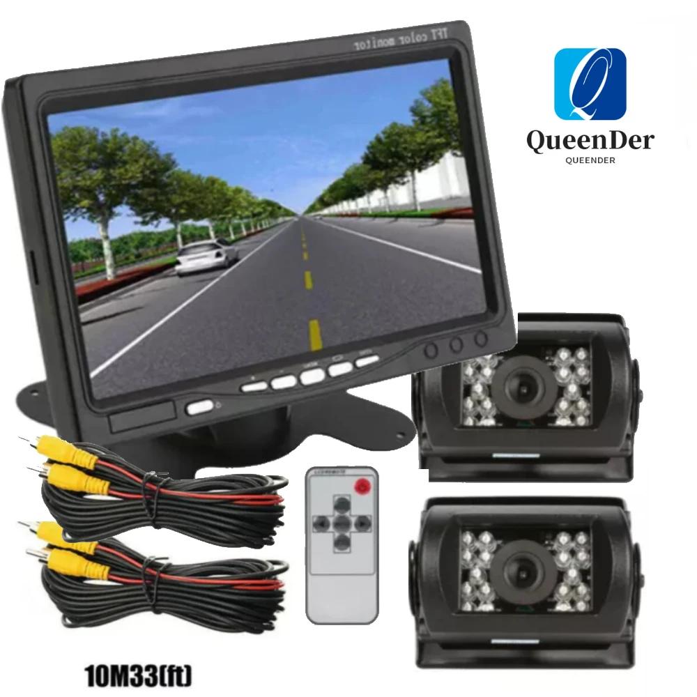 

7" Monitor 2x 18 IR CCD Color Front/Side/Rear View Camera Backup camera 10m cable 12-24v For Truck Trailer Van