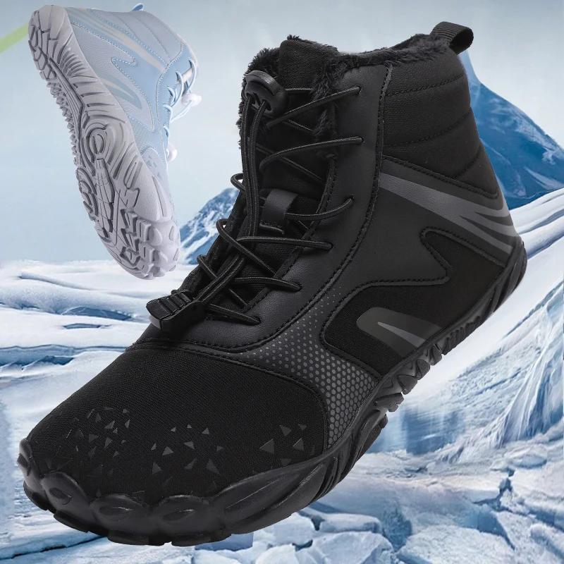 

New Winter Booties Outdoor Waterproof Barefoot Boots For Men Ankle Boots Plush Warm Snow Shoes Non-slip Casual Sneakers Big Size