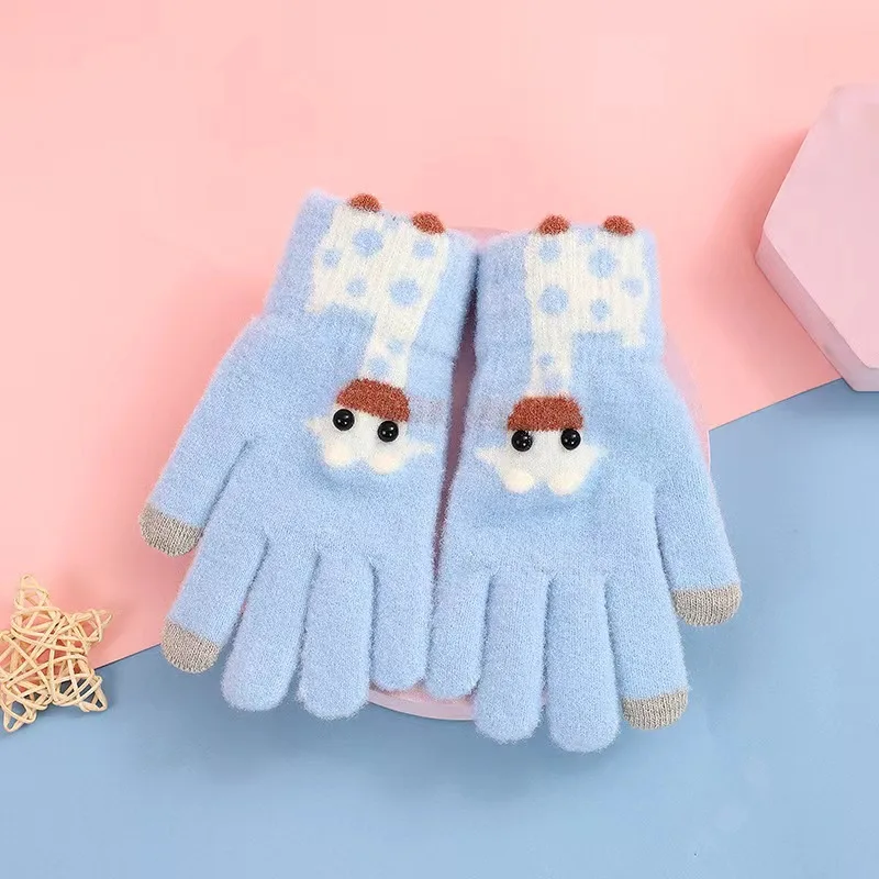 Guantes infantiles lindos y cálidos: guantes gruesos de dibujos animados con separación de dedos para protección resistente al viento y al frío