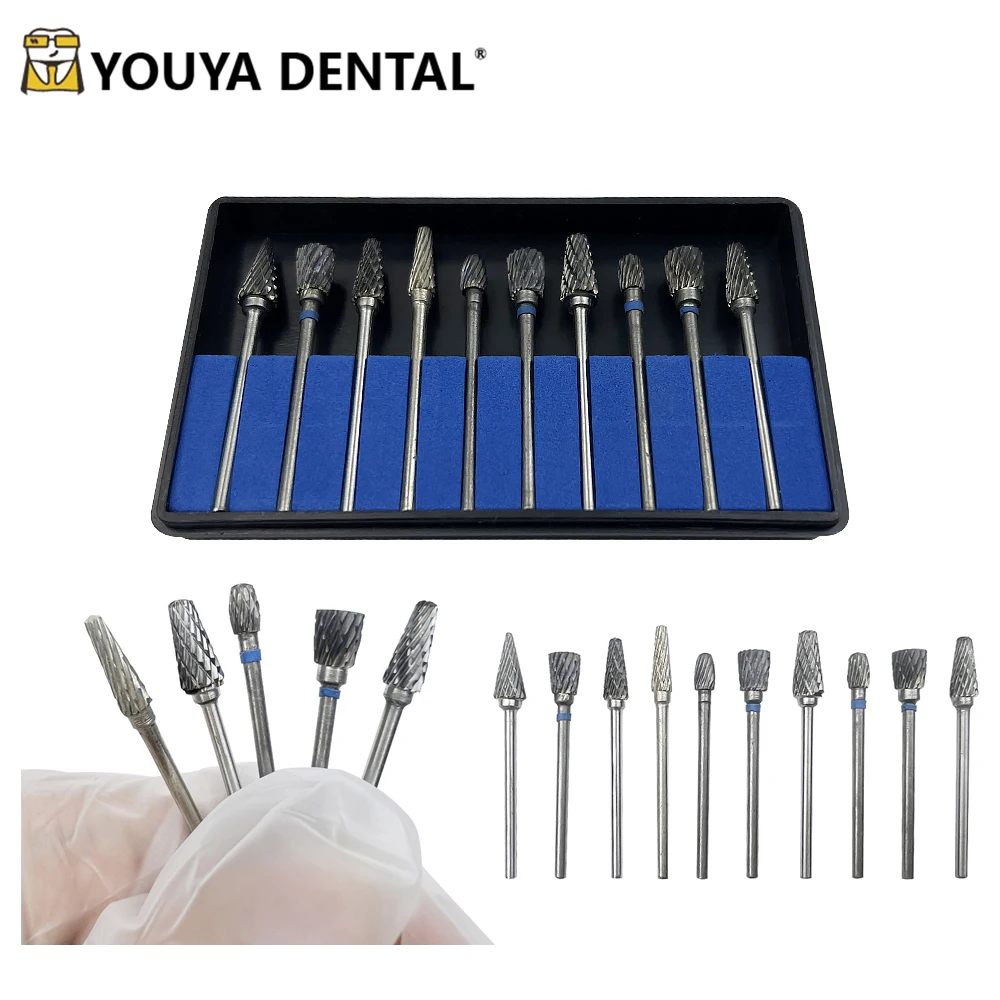 Tungstênio Aço Dental Polidores Broca, Cabeça De Moagem, Conjunto De Arquivos Rotativos De Carboneto, Instrumento De Laboratório Dental, 8 Pcs