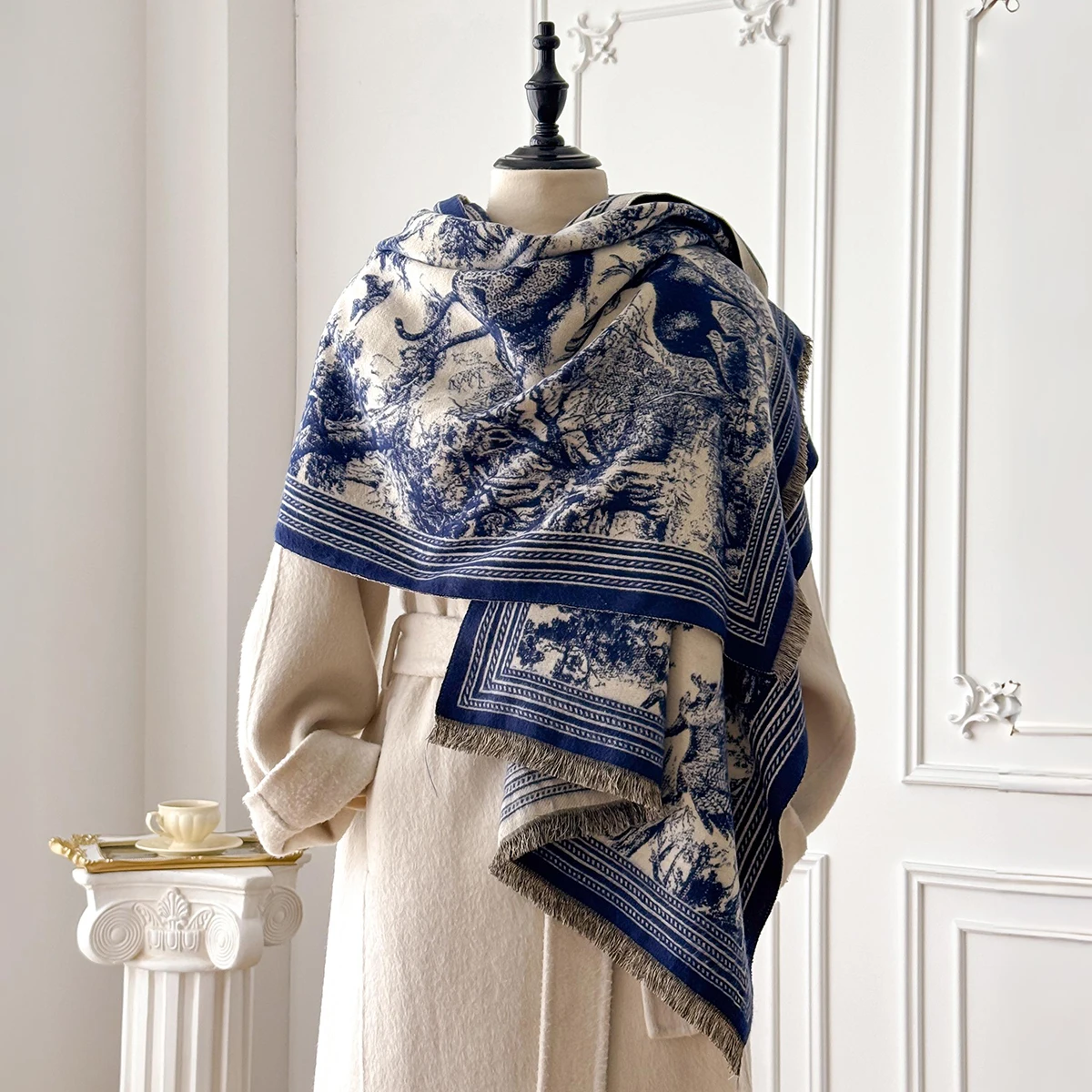 

Элегантная жаккардовая шаль из пашмины с животными для женщин, зимние толстые теплые шарфы, двухсторонний дизайн, холодостойкий ветрозащитный шарф-одеяло