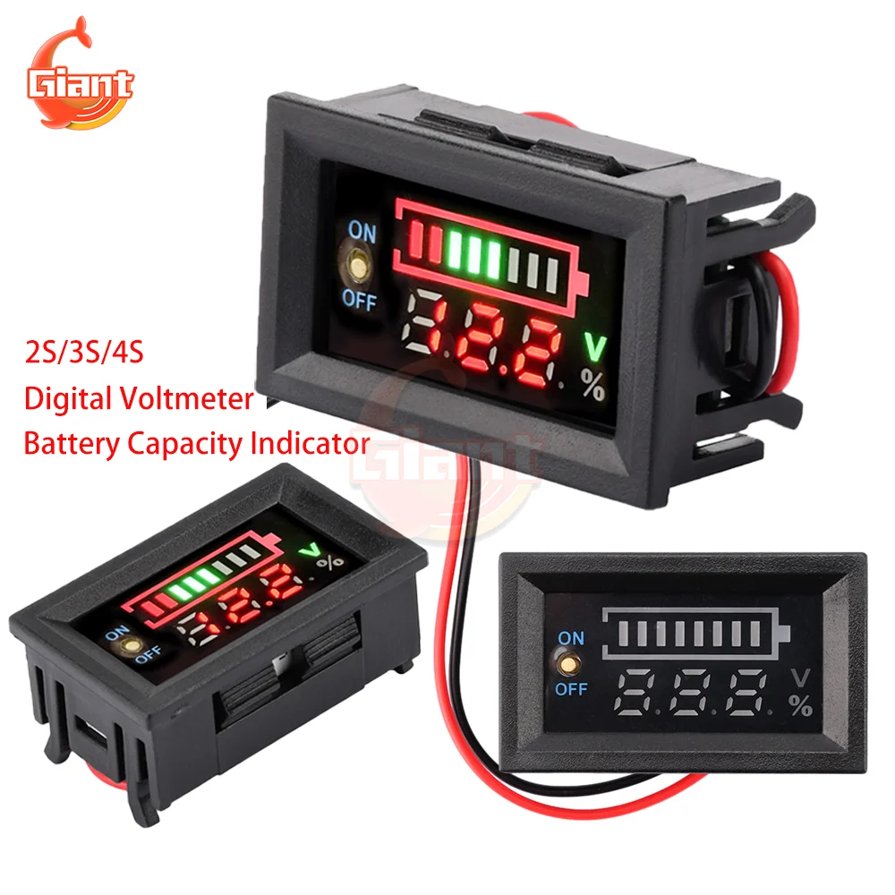 2S/3S/4S Digital Voltmeter Lithium Battery Capacity Indicator Voltage Tester Electricity Meter Battery Charge Level Indicator