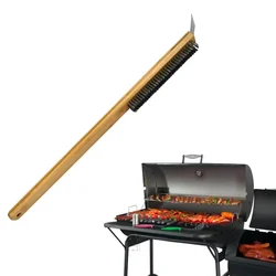 22inch Pizza Stone Cleaning Brush Copper Wire Pizza Brush with Wooden Handle and Stainless Steel Scraper Pizza Oven Accessories