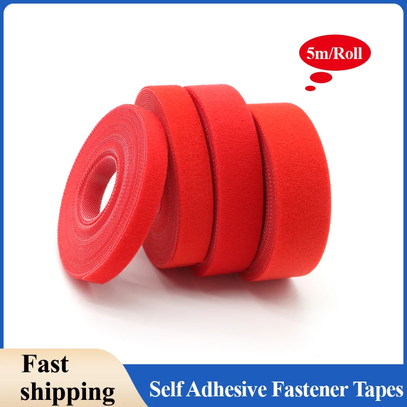 

5m/roll Red Cable Ties Reusable Loop Bundle Self Adhesive Nylon Strap Organizer Clip Wire Holder Management Fastening Tape DIY