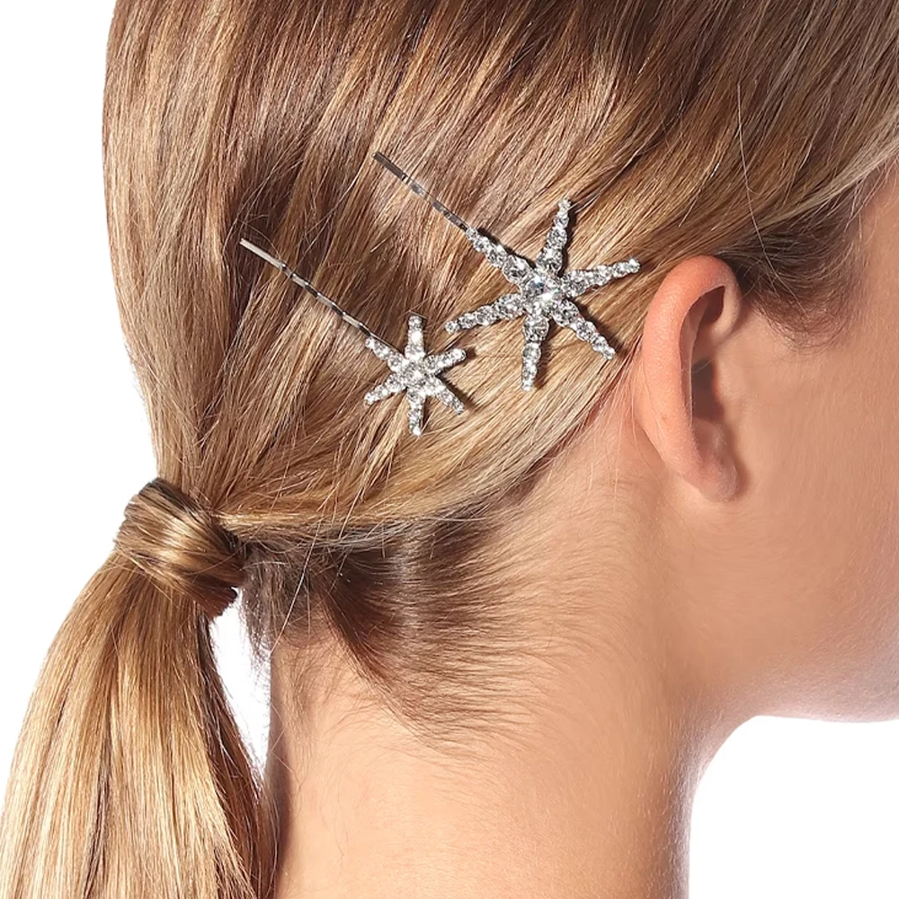 Simple Bling Crystal Star Barrettes Hair Clips Sets Wedding Decoration Fashion Geometric Rhinestone Hair Pins Headband for Women