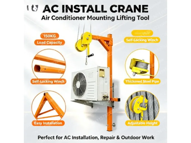 Self-Locking Folding Crane Manual Winch Assembly Tool Installation Stainless Steel Air Conditioning Lifting Tool