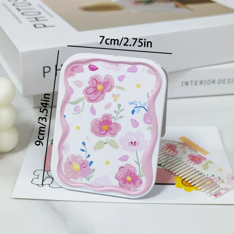 Specchio per il trucco pieghevole con motivo floreale color pesca con pettine portatile portatile per strumenti di bellezza regalo per ragazze da donna