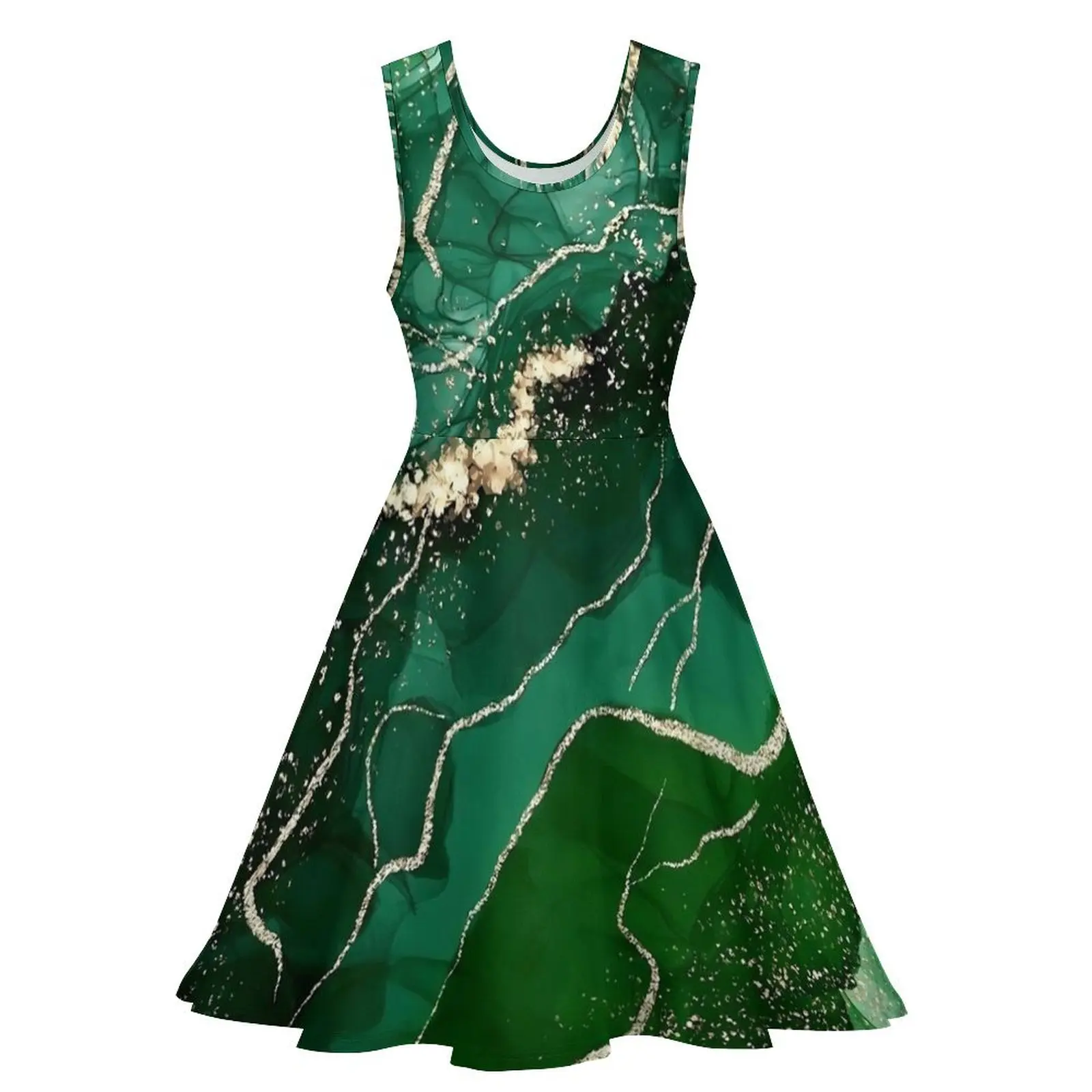 Green And Gold Marble Dress  Club Dresses High Waist Casual Skate Dress Woman Design Vestido Birthday Present