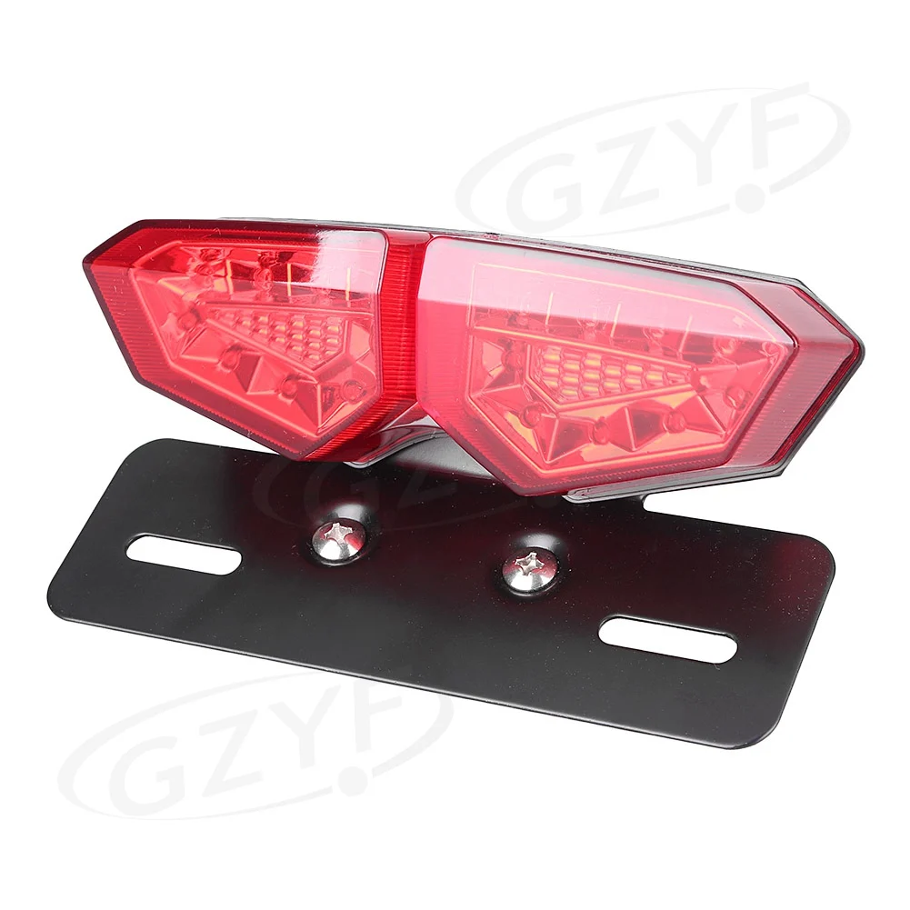 Universal Motorcycle LED License Plate Light Stop Turn Signal Tail Lamp Red Lens Brake Taillight Integrated THREE in ONE