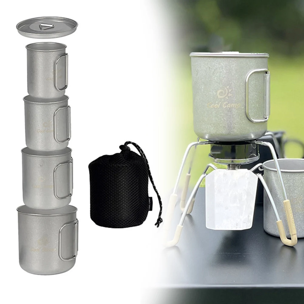 

4pcs/set Camping Campfire Mug With Handles Foldable Tainless Steel Cups For Outdoor Tableware Camping Hiking Cooking Supplies