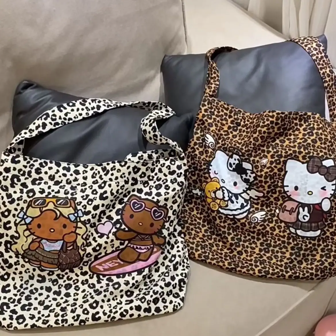 2024 New Hello Kitty borsa a tracolla retrò Kawaii Y2k ragazze grande capacità stampa leopardo pizzo Messenger Pouch borsa Tote regali