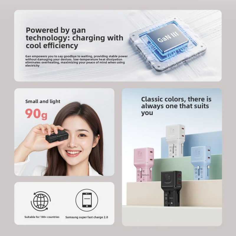 

Гломическая переходная розетка для быстрой зарядки нитрида галлия 45 Вт: новый USB-интерфейс, портативный многофункциональный адаптер для путешествий