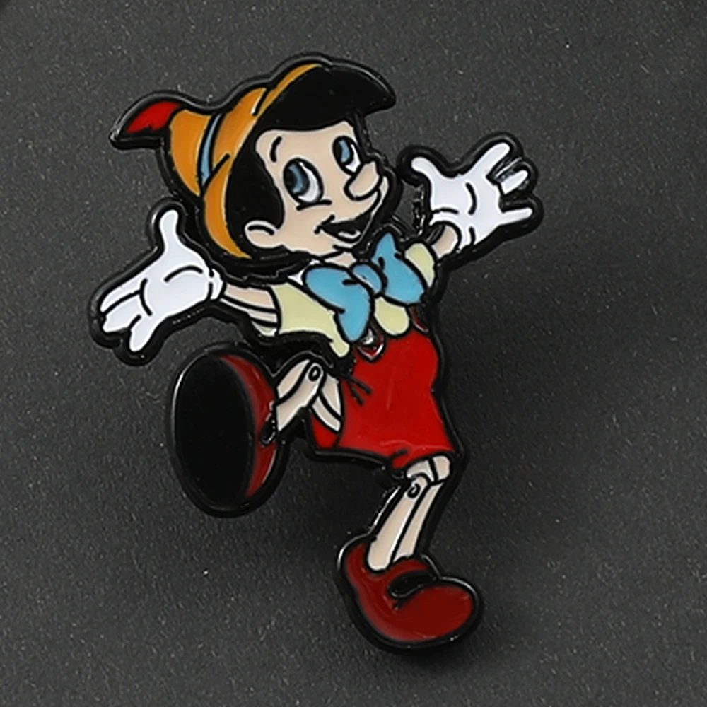 Disney Anime Classic Character Pinocchio Metal Brooch Jewelry Cute Cartoon Button Badge for Cap Handbag Clothing Pin Accessories