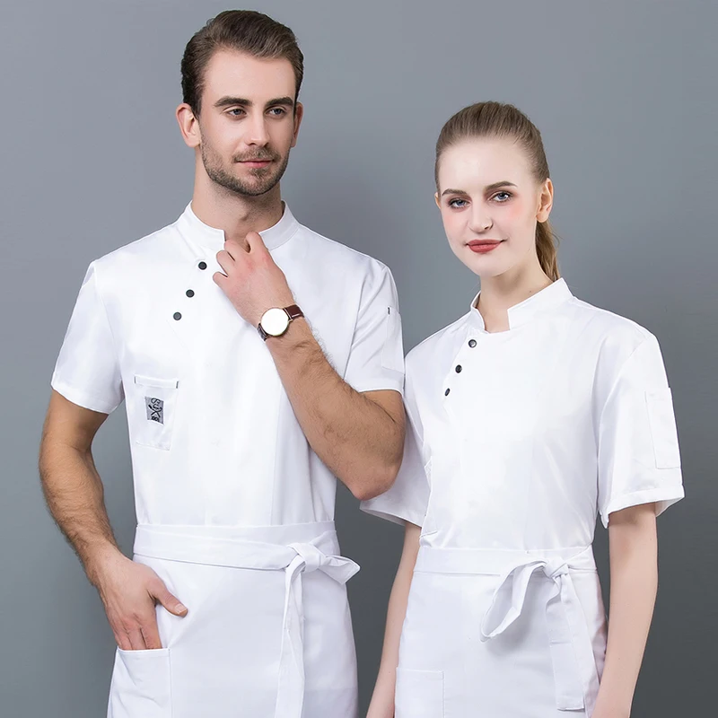 Uniforme de Chef d'été pour homme, veste de Chef de Restaurant, manteau de cuisine d'hôtel, chapeau de boulangerie pour femme, demi-tablier de serveur de café