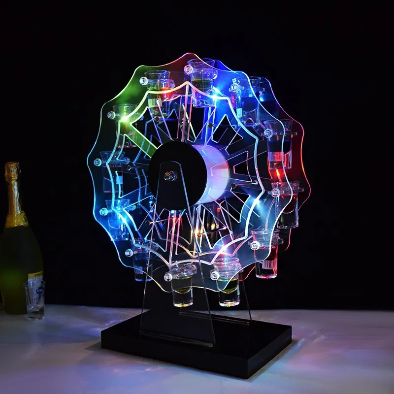 

Acrylic LED luminous ferris wheel wine glass holder bar ktv colorful rotating bullet cup holder acrylic display stand
