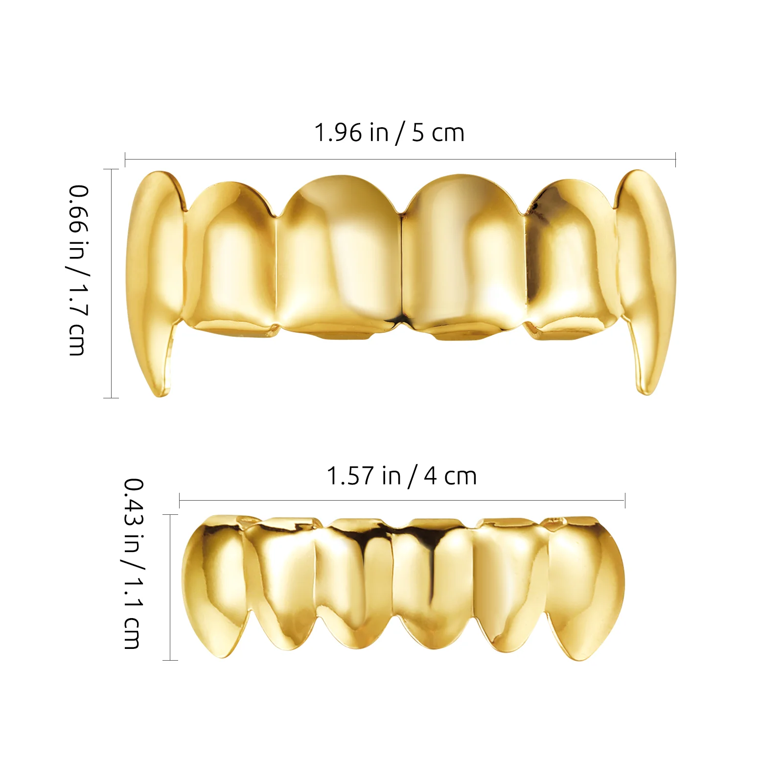 1 Set Hip Hop Style Teeth Plated Gold Polish Teeth Upper and Bottom Shiny Teeth for Cosplay Halloween Theme Party