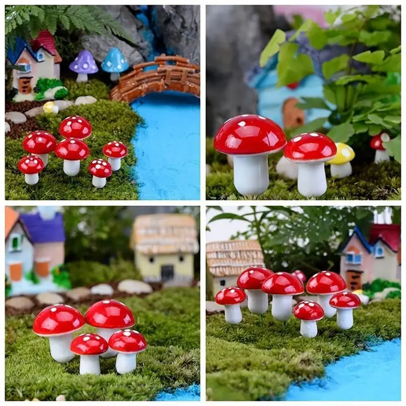 100-10 buah miniatur buatan busa jamur peri taman Pot tanaman Bonsai Mini jamur Resin kerajinan dekorasi untuk DIY dekorasi mikro