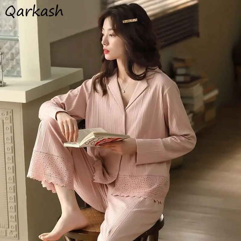 

Pajama Sets Women Pink Kawaii Spring Simple New Soft Colleges Home Sleepwear Trendy Ins Femme Nightwear Ulzzang Nighty Loose Fit