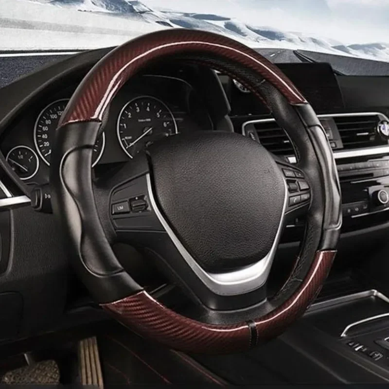 O/D Shape Carbon Fiber Leather Steering Wheel Cover 38CM Universal Car Steering Wheel Covers Car Supplies Non-slip Handle Cover