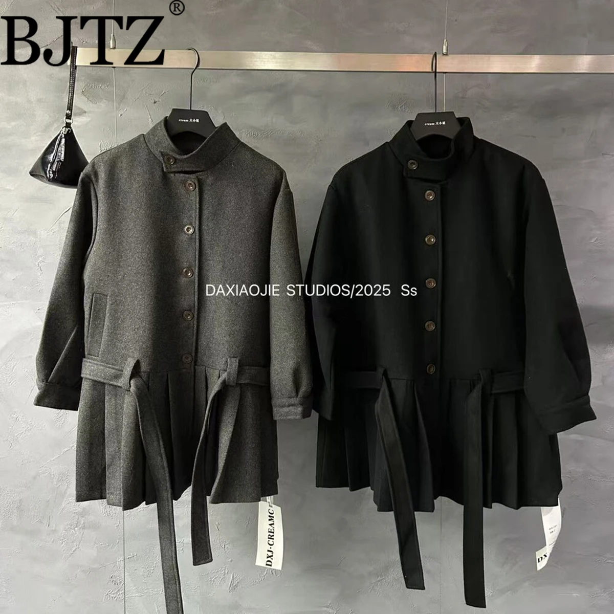 

BJTZ Women's Wool Coat Single Breasted Flared Hem Solid Color Casual Elegant Premium Quality Cozy Autumn Fashion 2025