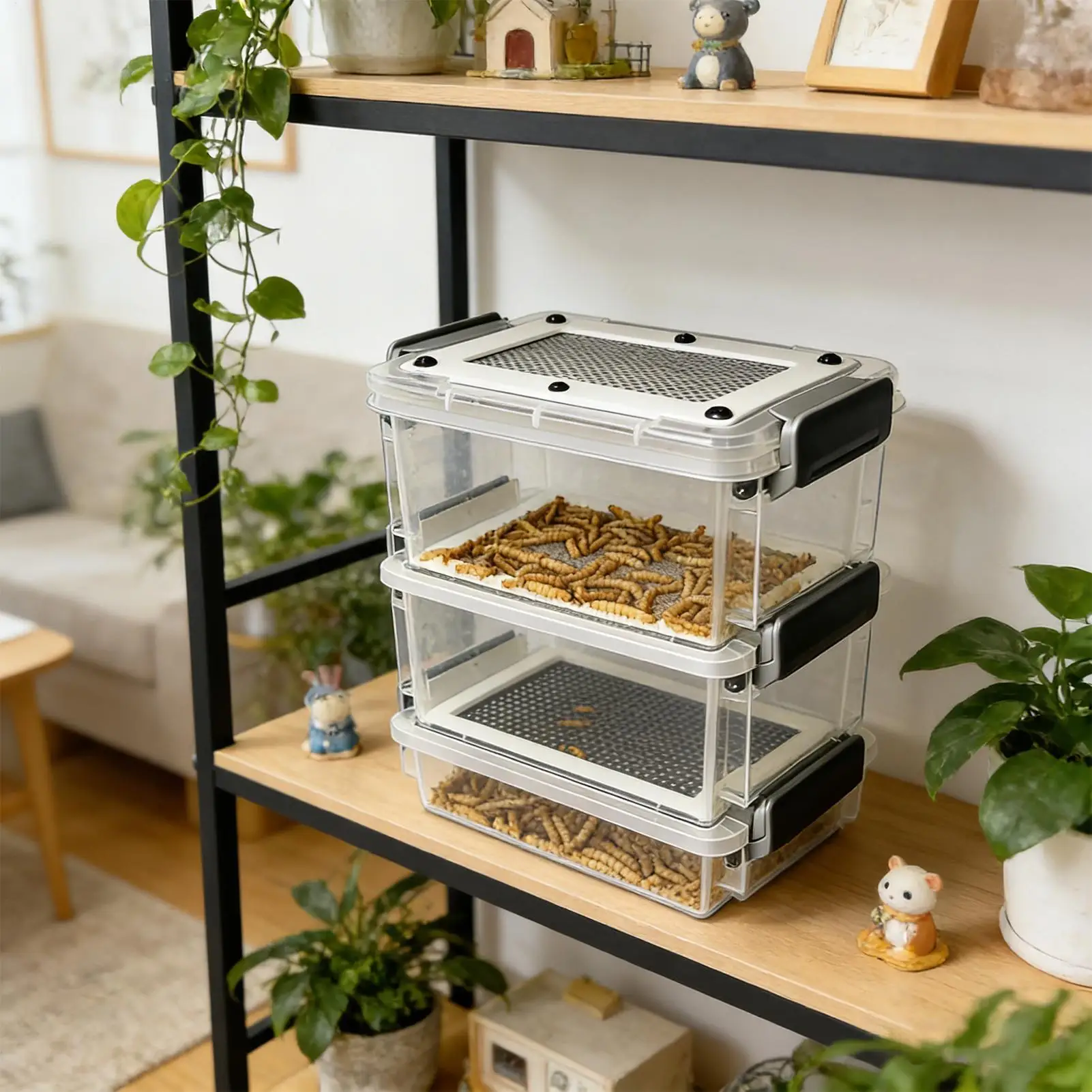 Stackable 3-Layer Worm Breeding Kit Mealworm & Silkworm Feeder Ventilated Breeder Box for Corn Worms, Hobbyists Farmers, Home